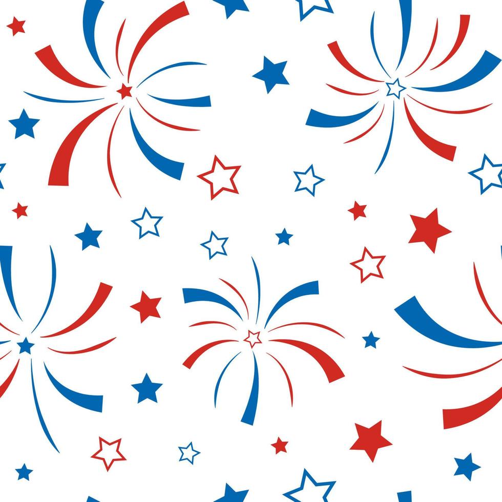 modello senza cuciture con stelle e fuochi d'artificio. felice giorno dell'indipendenza americana. 4 luglio. carta da parati vettoriale. vettore