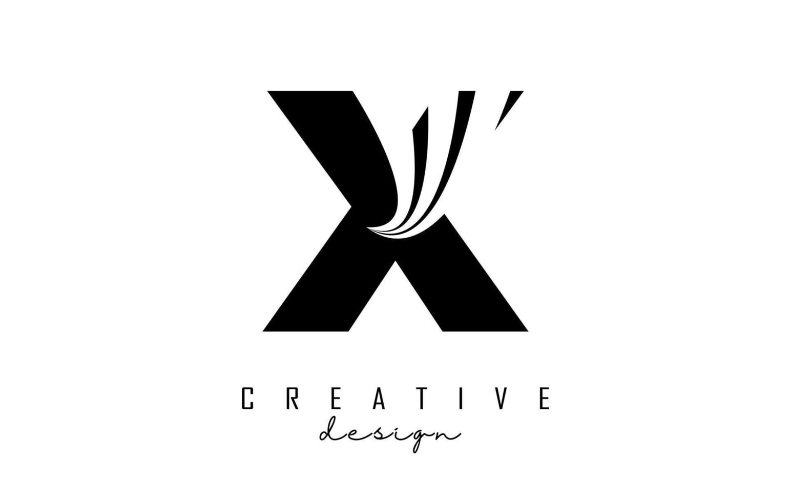 logo nero della lettera x con linee guida e concept design stradale. lettera x con disegno geometrico. vettore