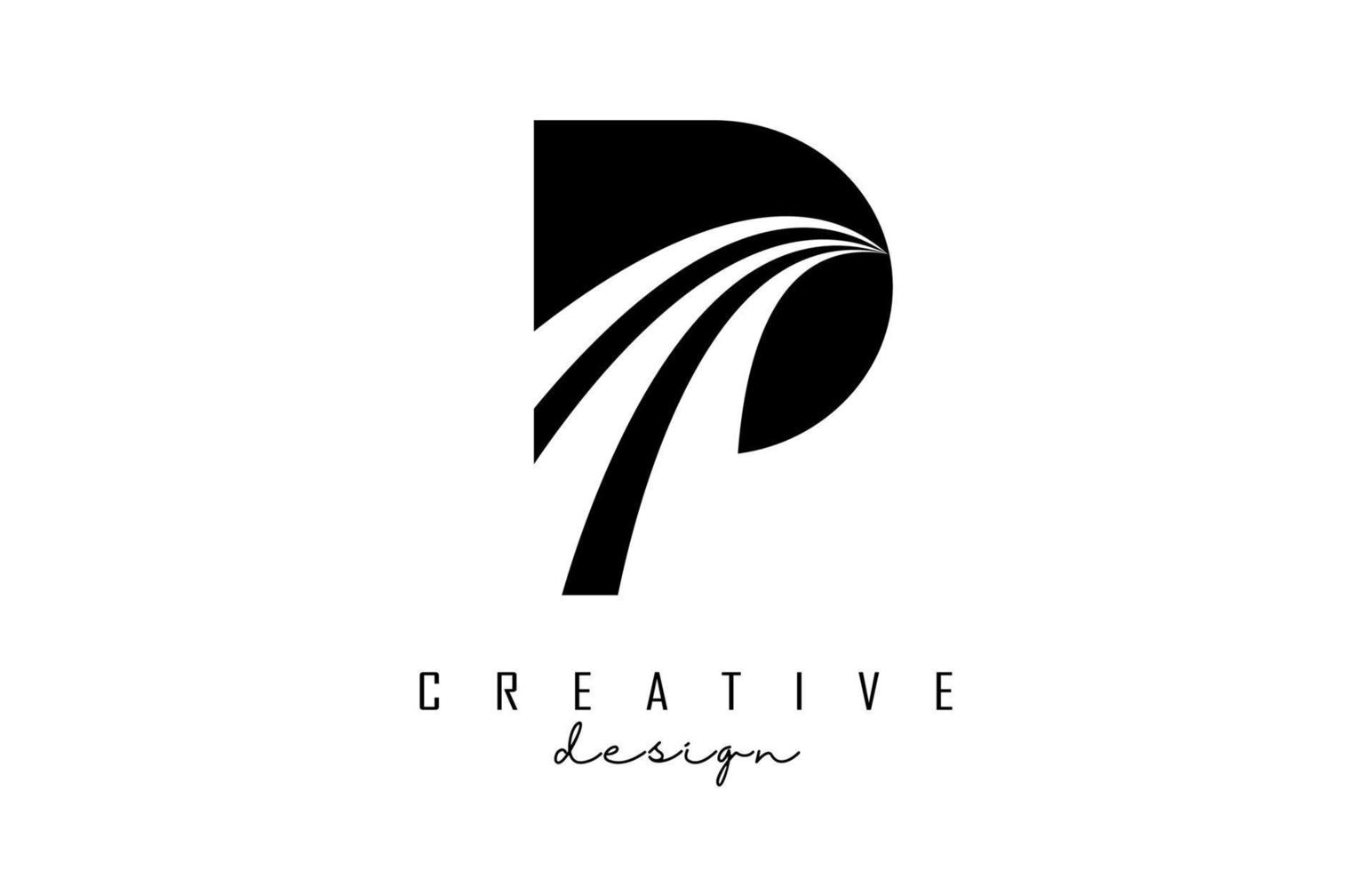 logo nero lettera p con linee guida e concept design stradale. lettera p con disegno geometrico. vettore