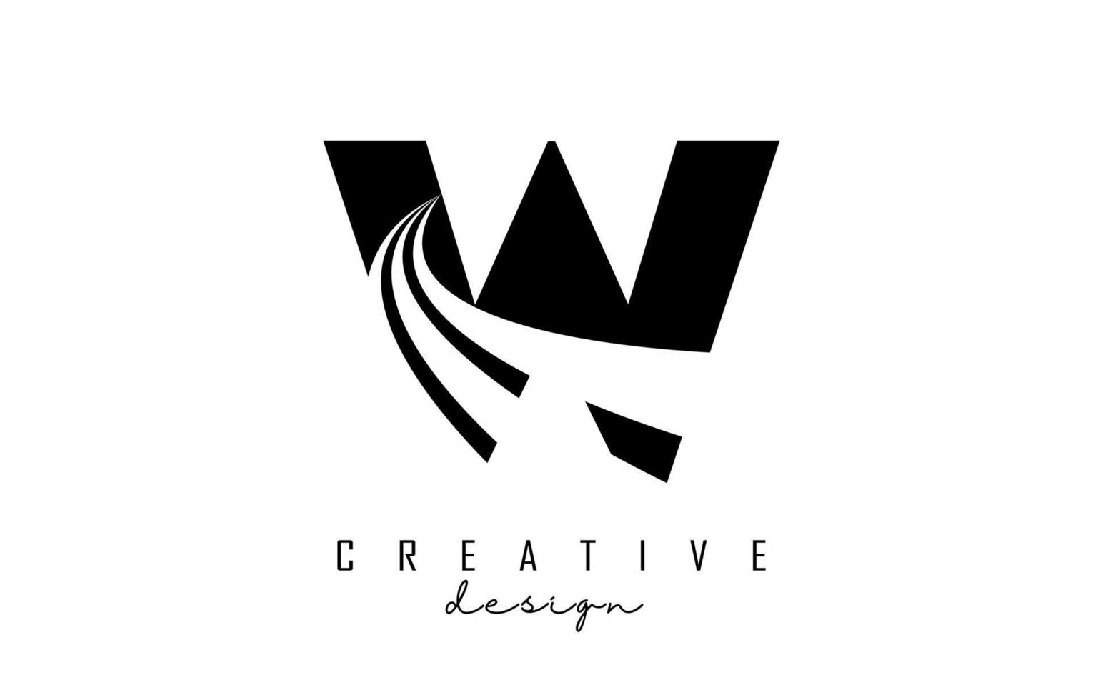 logo nero lettera w con linee guida e concept design stradale. lettera w con disegno geometrico. vettore