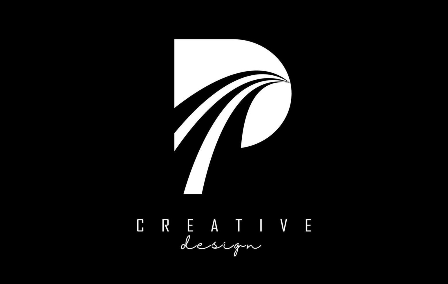 logo bianco lettera p con linee guida e concept design stradale. lettera p con disegno geometrico. vettore