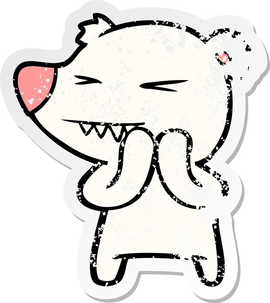 adesivo angosciato di un cartone animato di orso polare arrabbiato vettore
