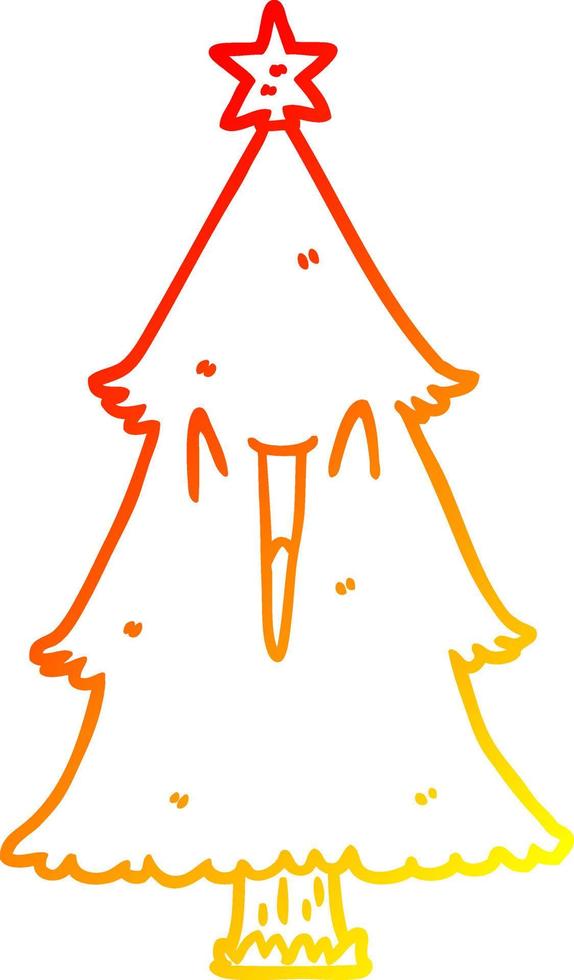 albero di natale con disegno a linea a gradiente caldo vettore