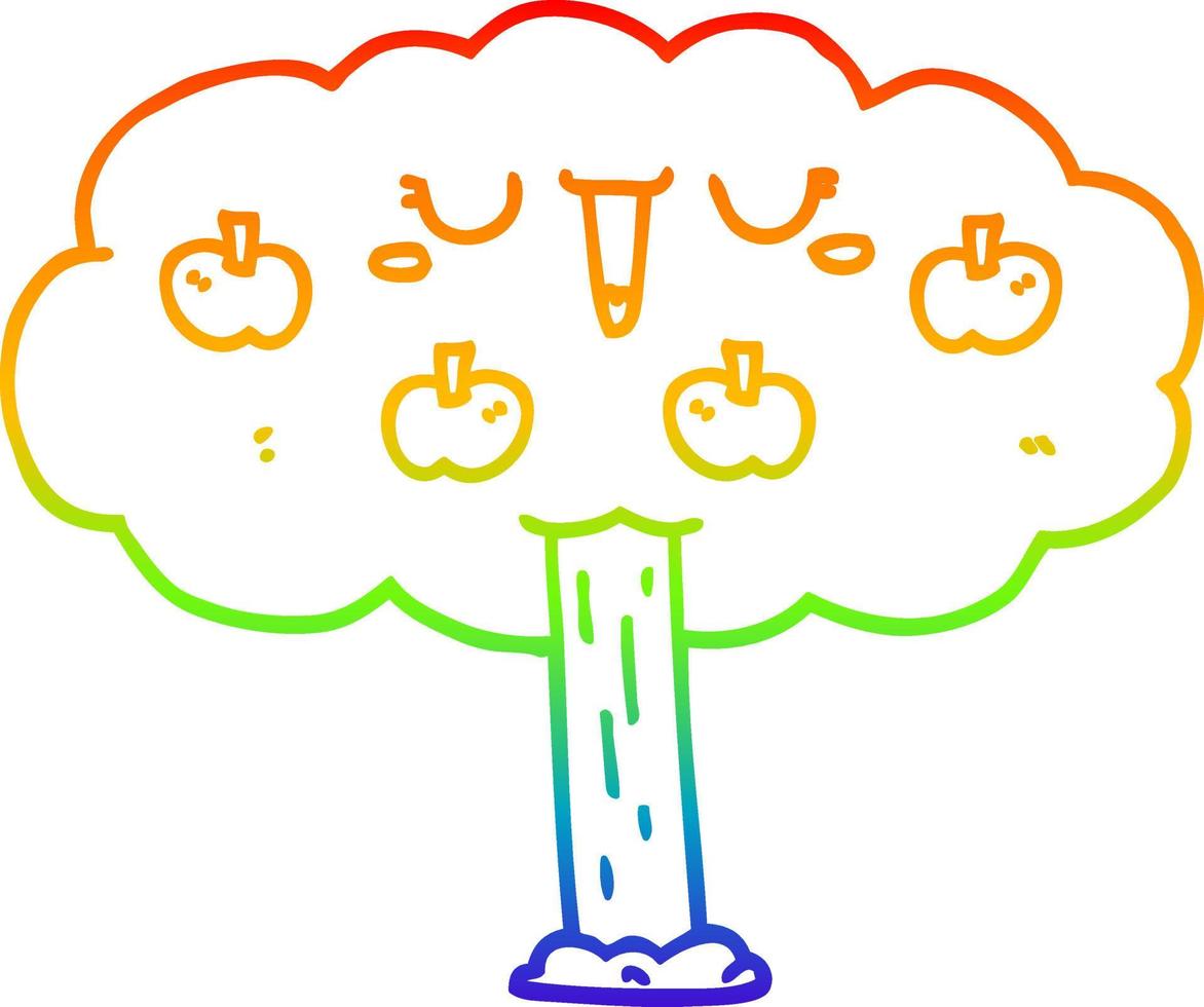 albero di mele dei cartoni animati di disegno a tratteggio sfumato arcobaleno vettore