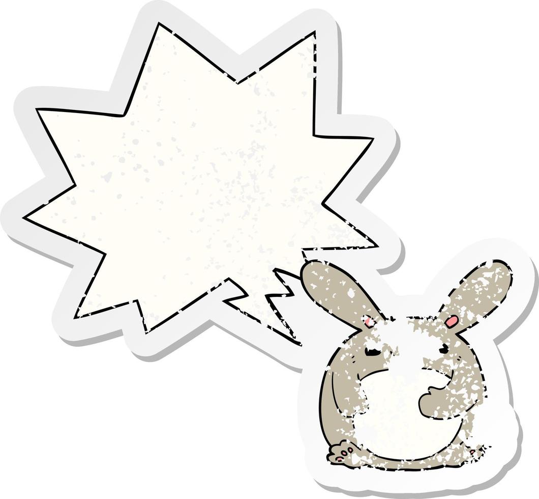 adesivo in difficoltà cartone animato coniglio e fumetto vettore