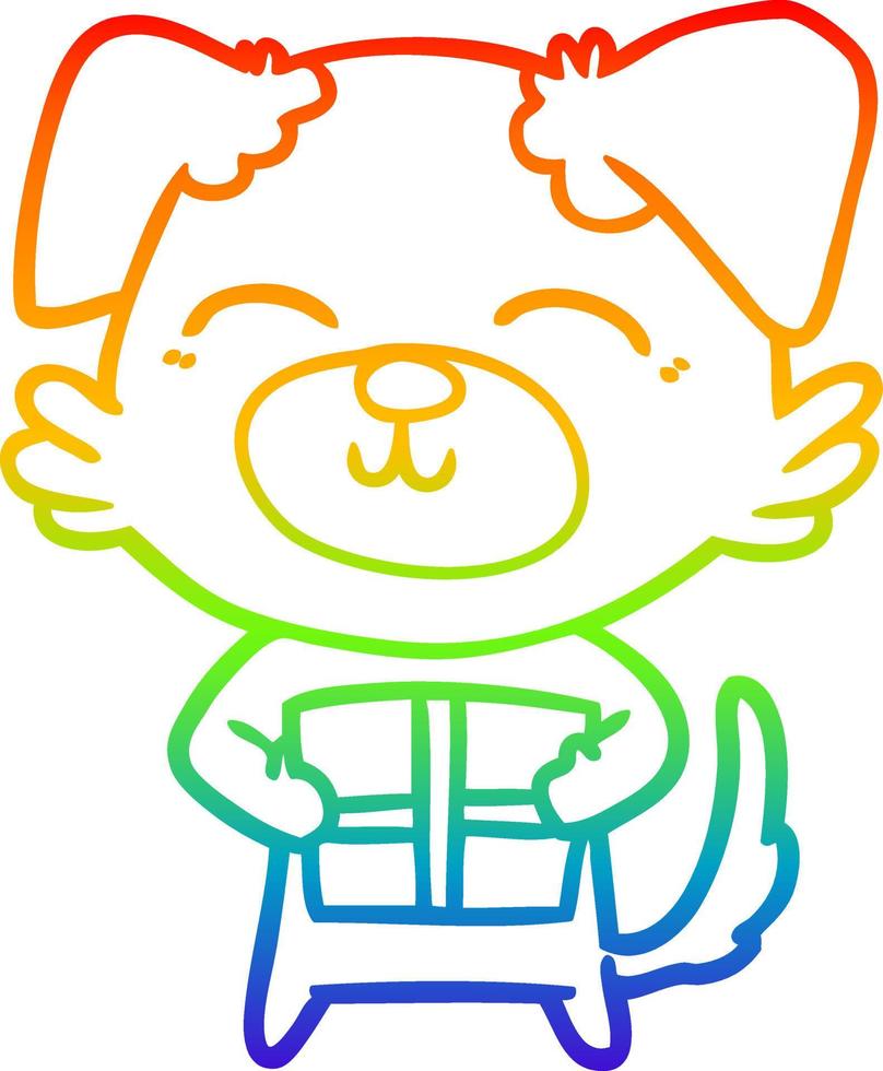 arcobaleno gradiente disegno cane cartone animato con presente vettore