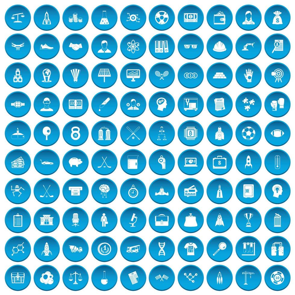100 icone di successo impostate in blu vettore