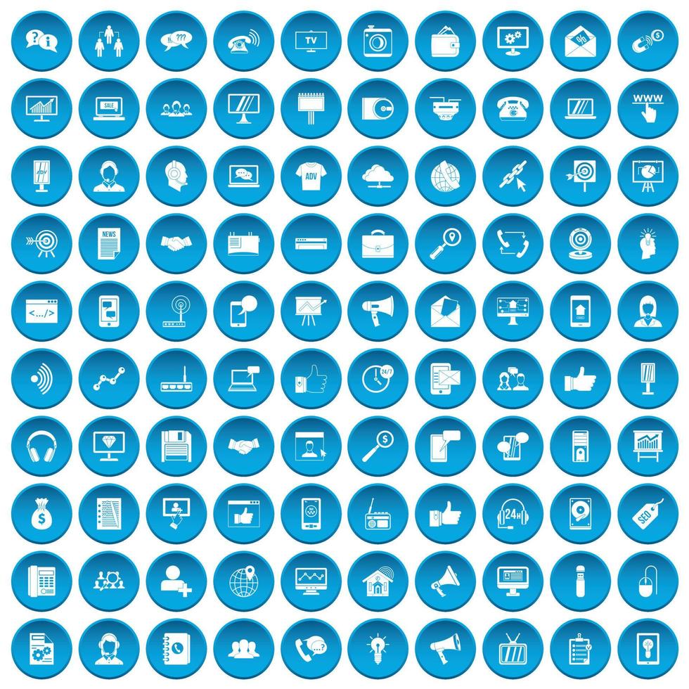 100 icone dell'help desk impostate in blu vettore