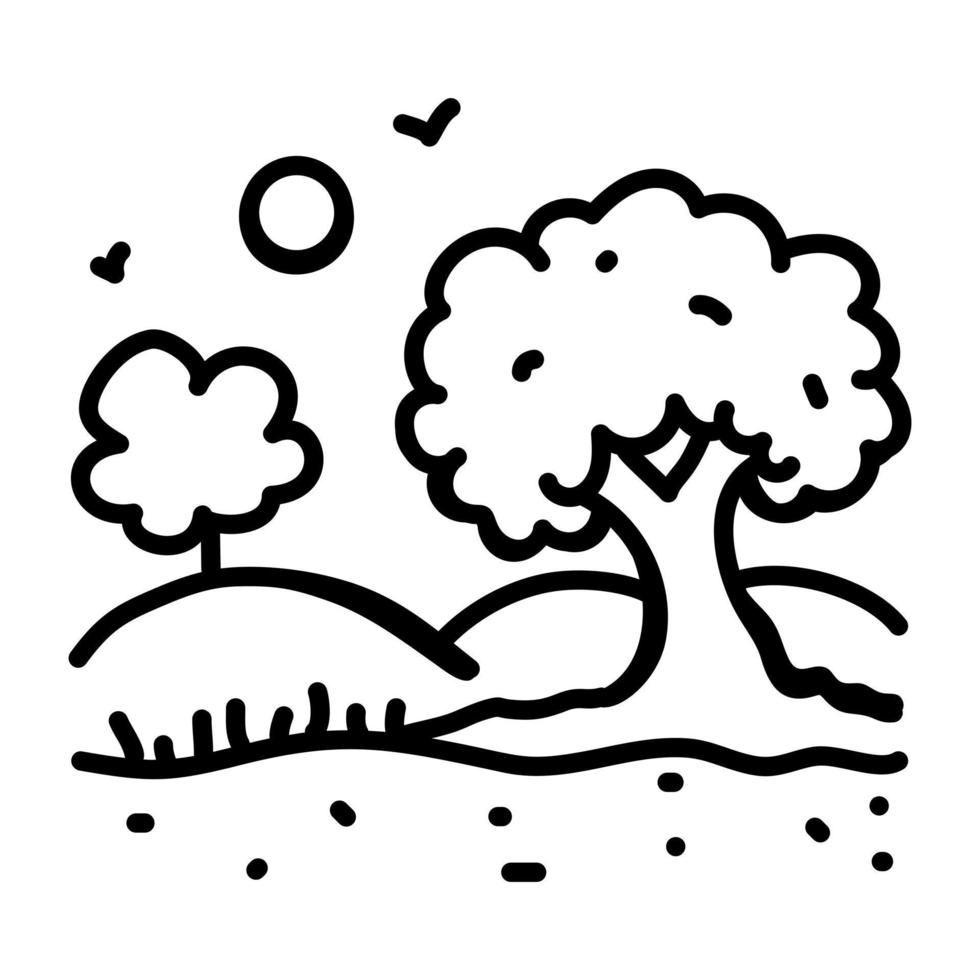 un'icona di doodle che denota un paesaggio di alberi vettore