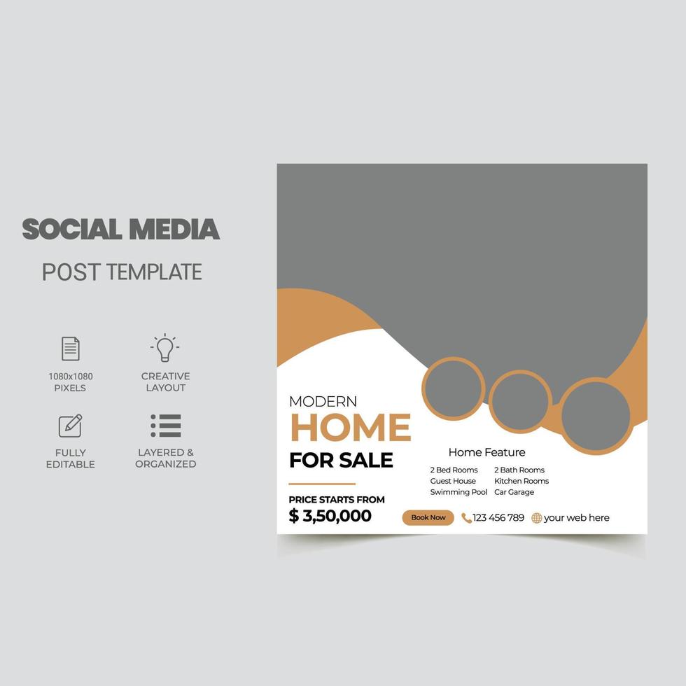 modello di post di social media immobiliare, banner di social media con modello di post modificabile vettore