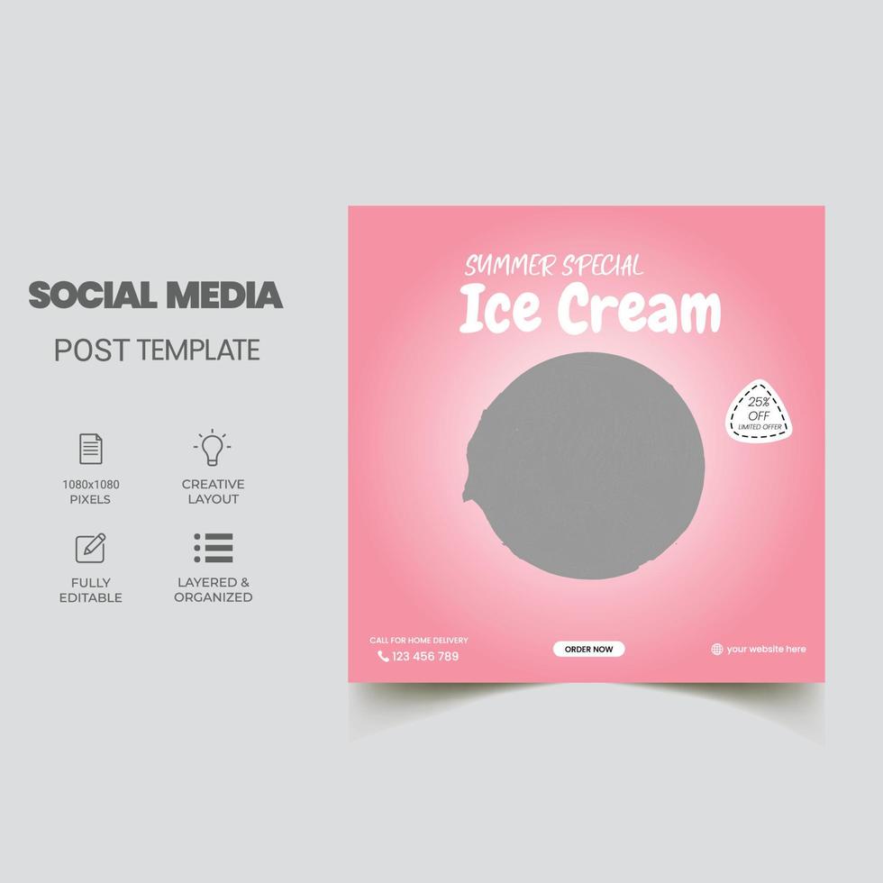 modello di banner post sui social media gelato, design banner quadrato modificabile vettore