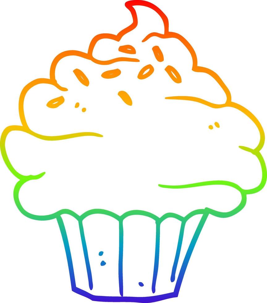 Cupcake del fumetto di disegno a tratteggio sfumato arcobaleno vettore