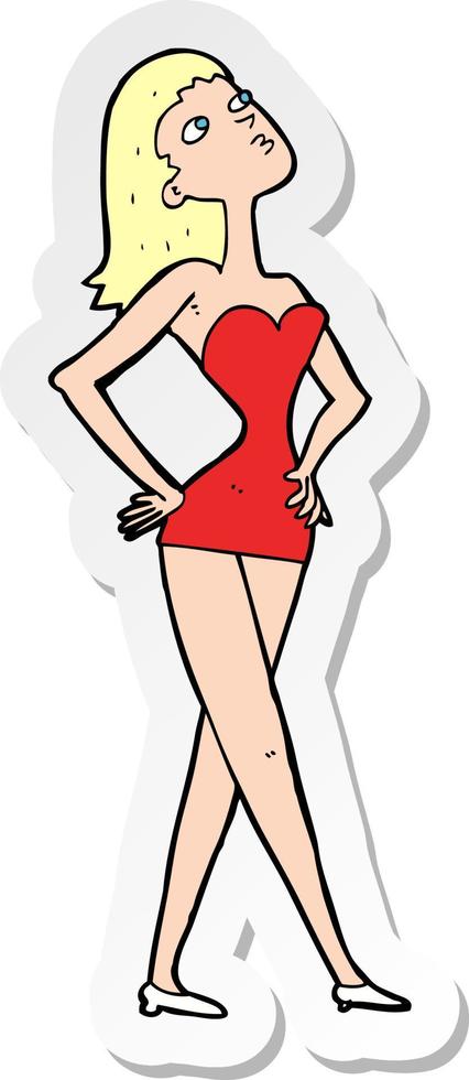 adesivo di una donna cartone animato in abito da festa vettore
