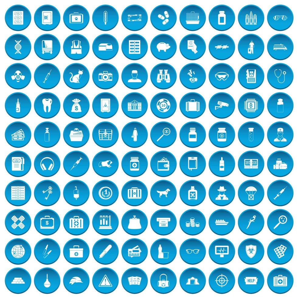 100 icone di casi impostate in blu vettore