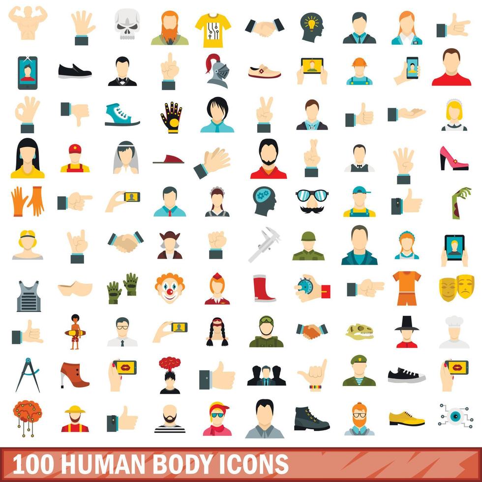 100 set di icone del corpo umano, stile piatto vettore