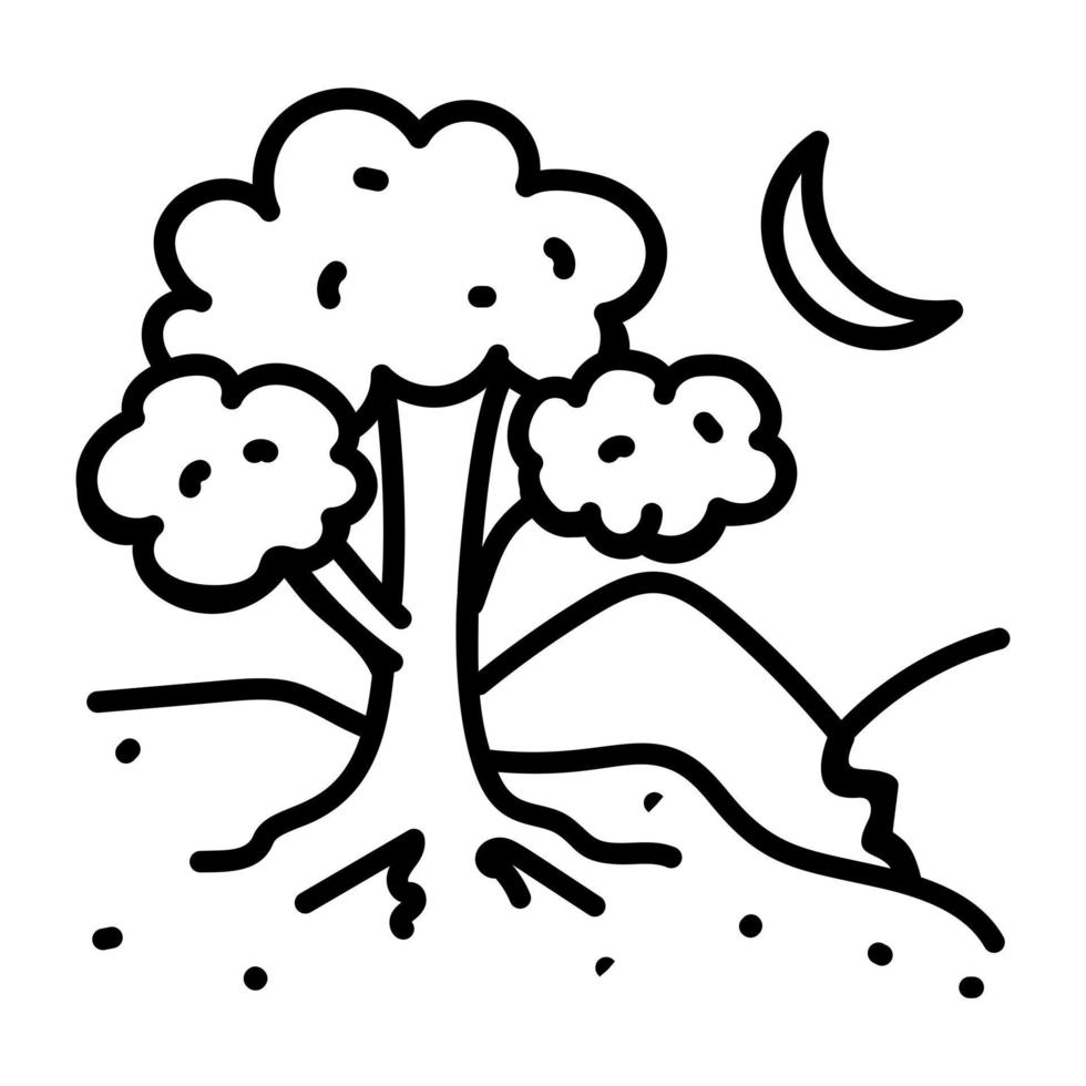 un disegno dell'icona di un paesaggio notturno doodle vettore