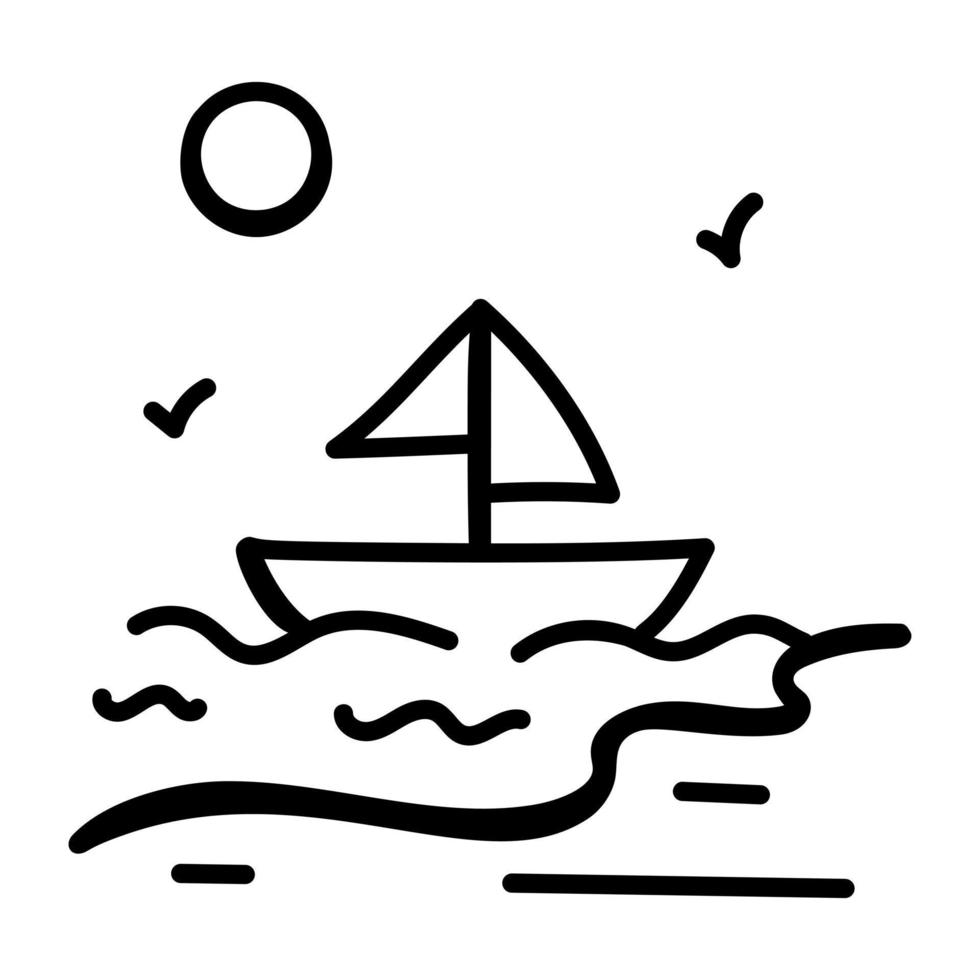 un'icona di doodle del paesaggio con vista sul mare vettore