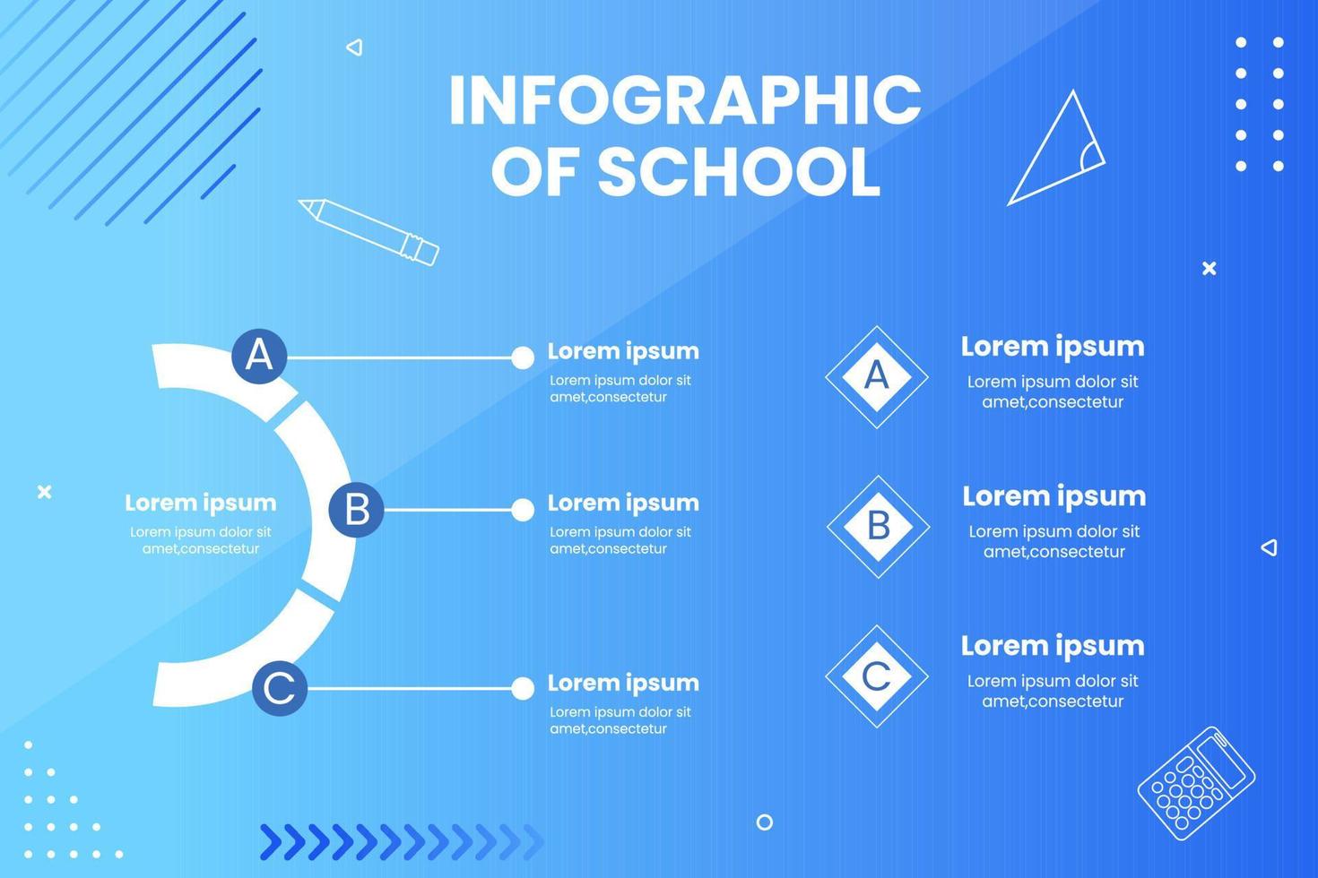 ritorno a scuola social media infografica modello piatto cartone animato sfondo illustrazione vettoriale