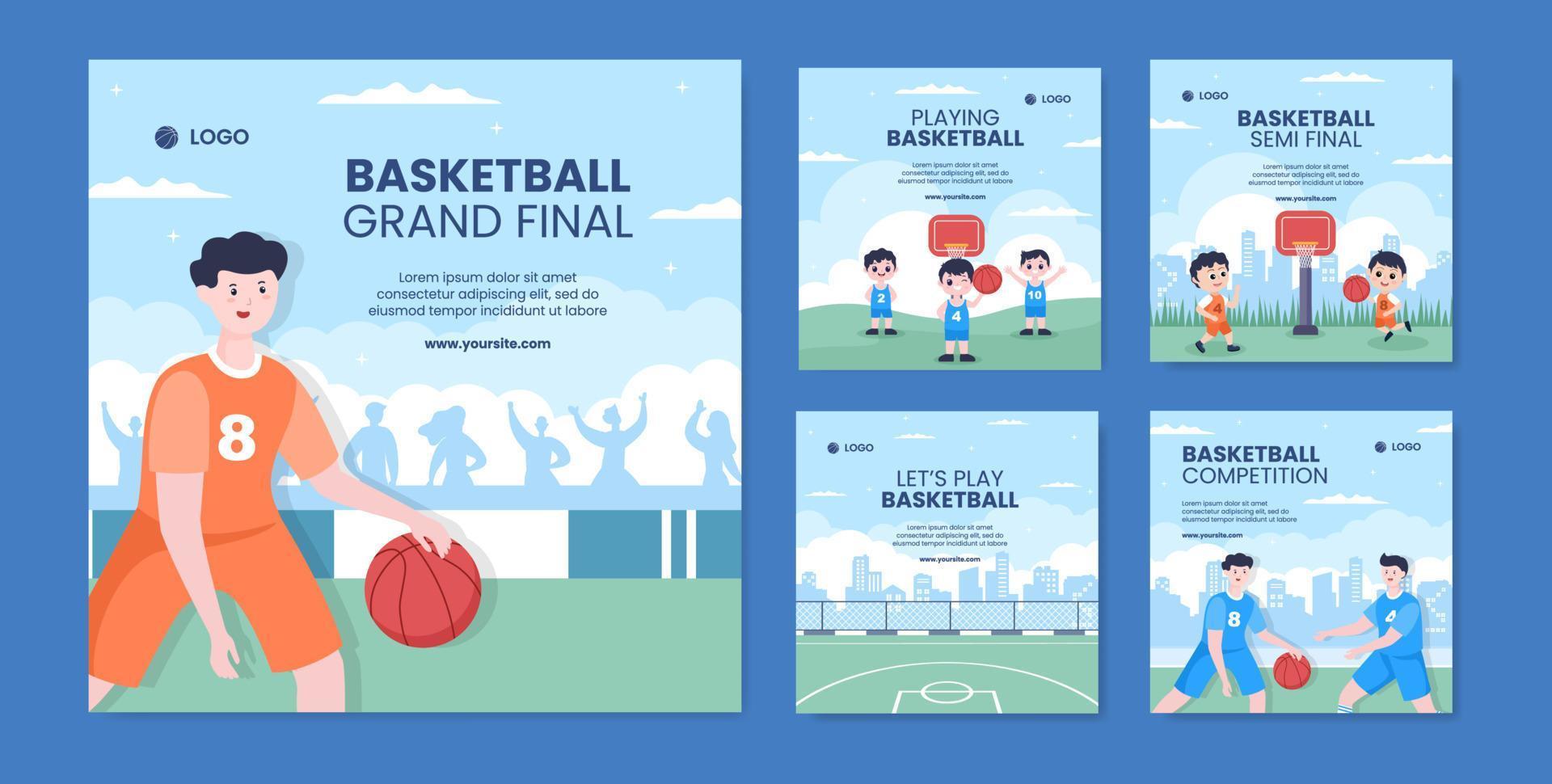 illustrazione di vettore del fondo del fumetto del modello dell'alberino dei social media del torneo di sport di pallacanestro