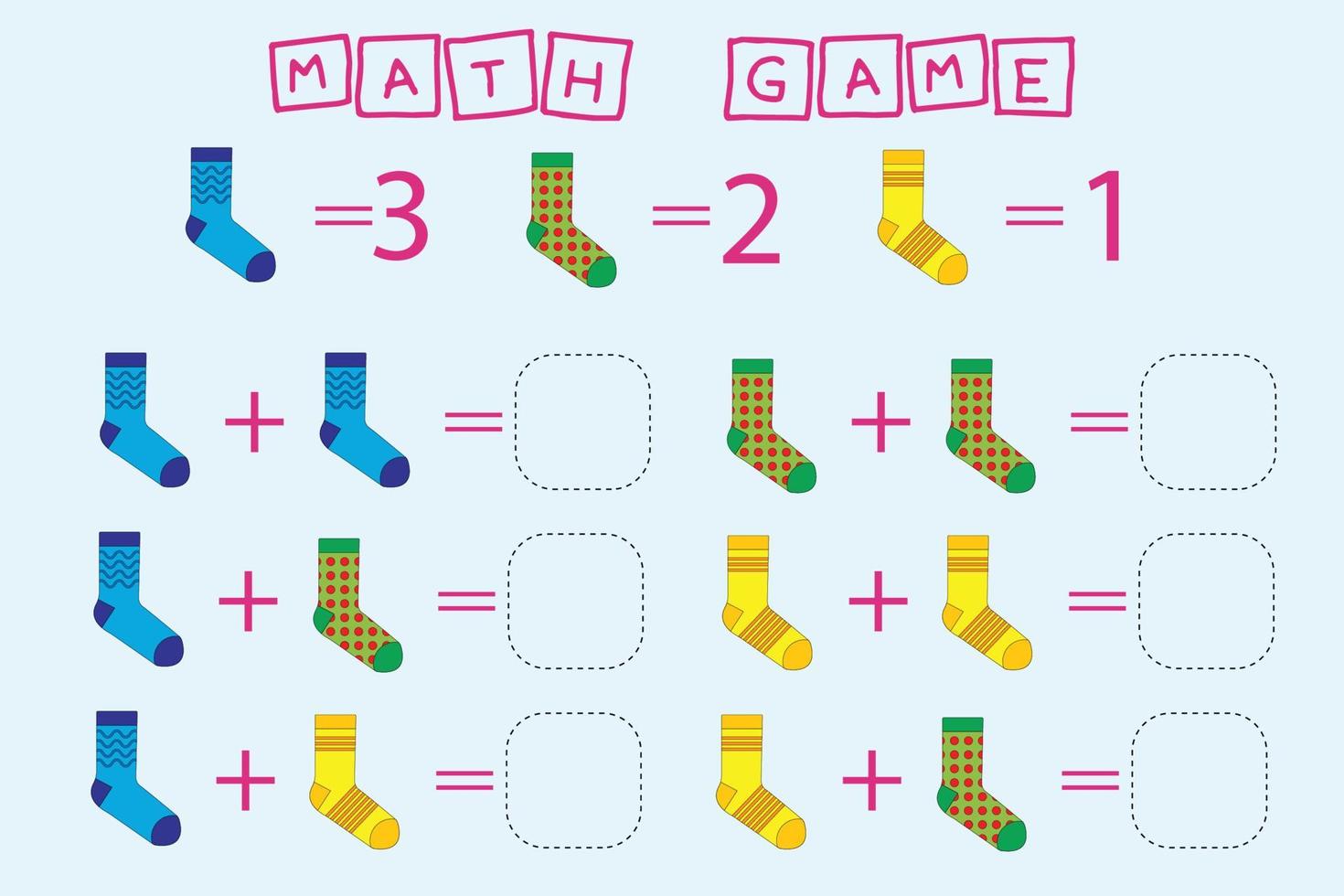 disegno vettoriale del foglio di lavoro, attività per calcolare la risposta e connettersi al numero corretto. gioco di logica per bambini.