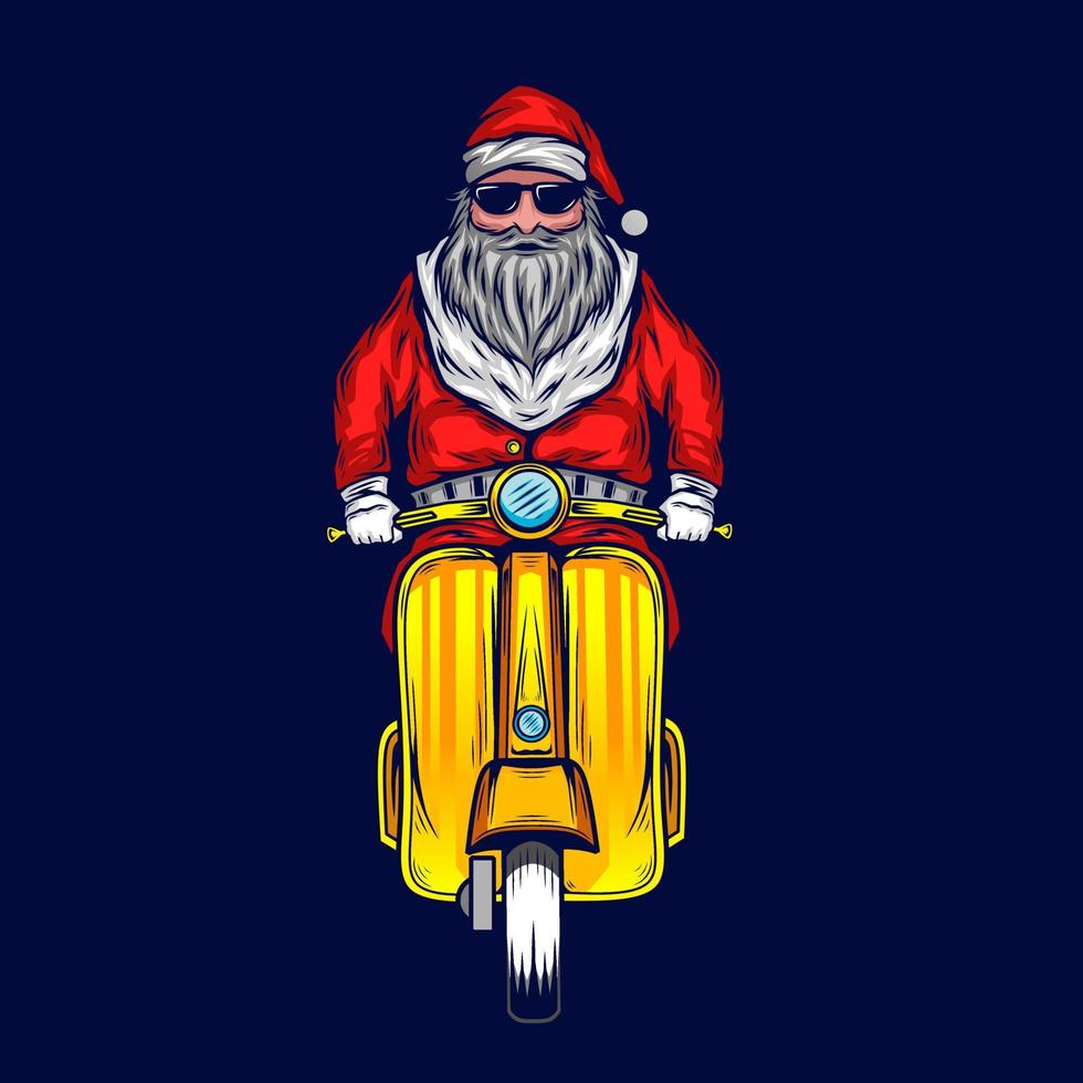 santa claus biker logo line pop art potrait design colorato con sfondo scuro. illustrazione vettoriale astratta.