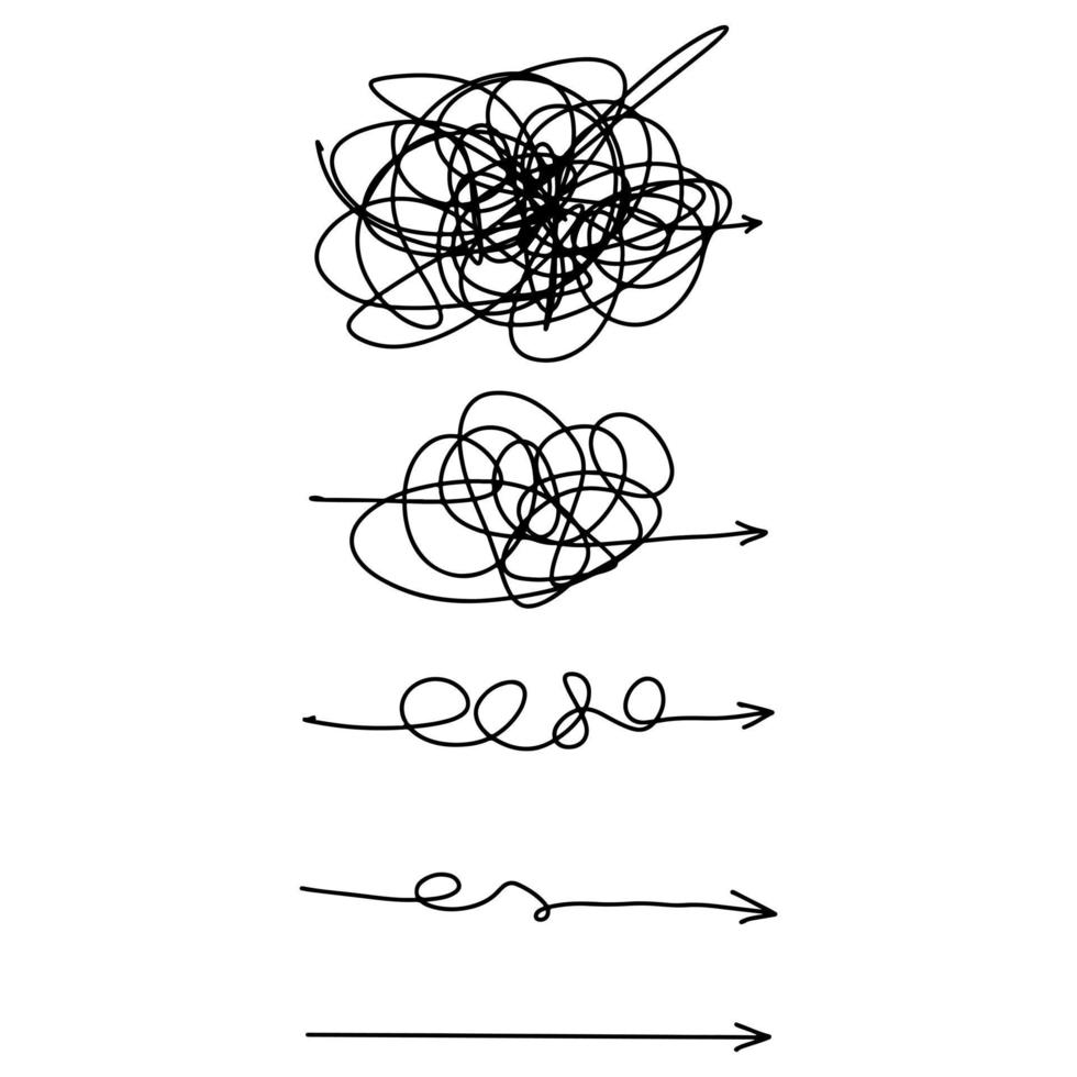 chiarezza di confusione o concetto di idea vettoriale del percorso. semplificando il complesso. illustrazione vettoriale di scarabocchio.