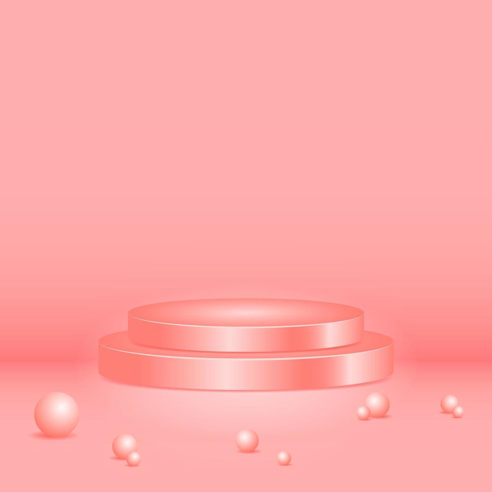 podio a cilindro rosa tenue con scena waal minimale. 3d, stile semplice, moderno, colorato ed elegante. adatto per piedistallo, esposizione di prodotti e vetrina scenica vettore