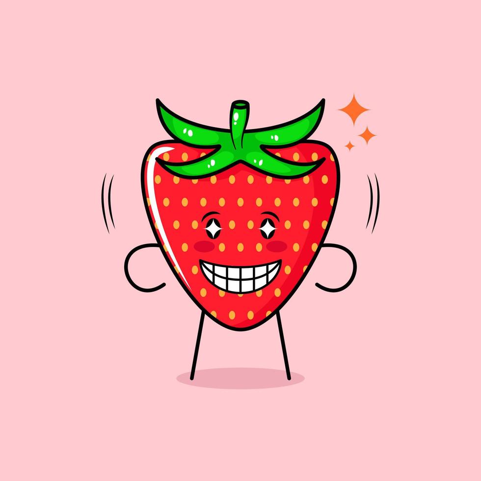 simpatico personaggio mela rossa con sorriso ed espressione felice, occhi scintillanti e sorridente. verde e rosso. adatto per emoticon, logo, mascotte e icona vettore