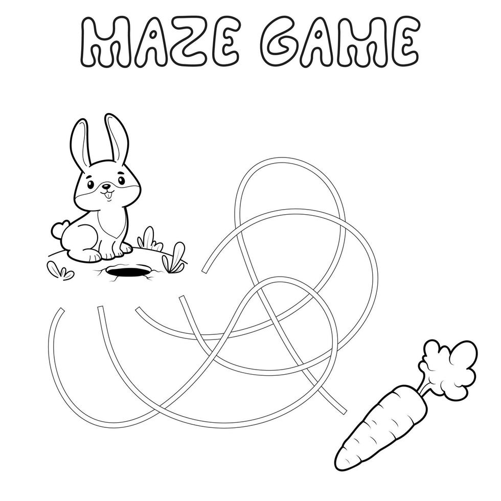 gioco di puzzle labirinto per bambini. contorno labirinto o labirinto. trova il gioco del percorso con il coniglio. vettore