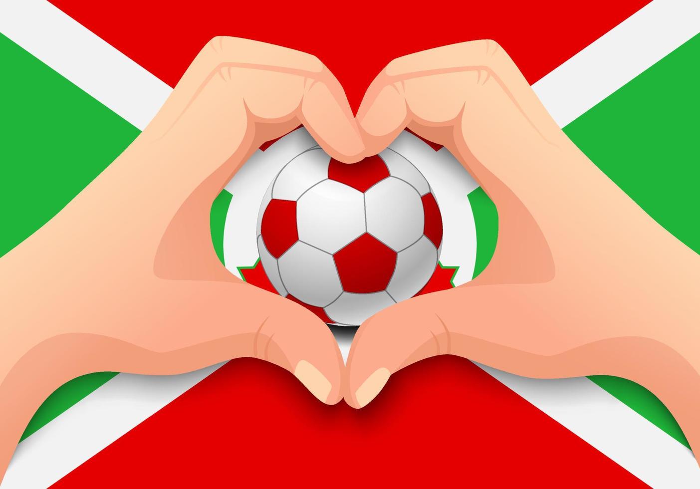 burundi pallone da calcio e mano a forma di cuore vettore