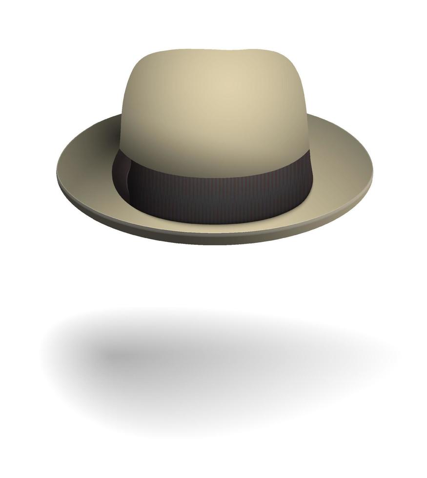 copricapo da gentiluomo, cappello con tesa rotonda in beige. abbigliamento uomo primaverile e autunnale. vettore realistico su sfondo bianco