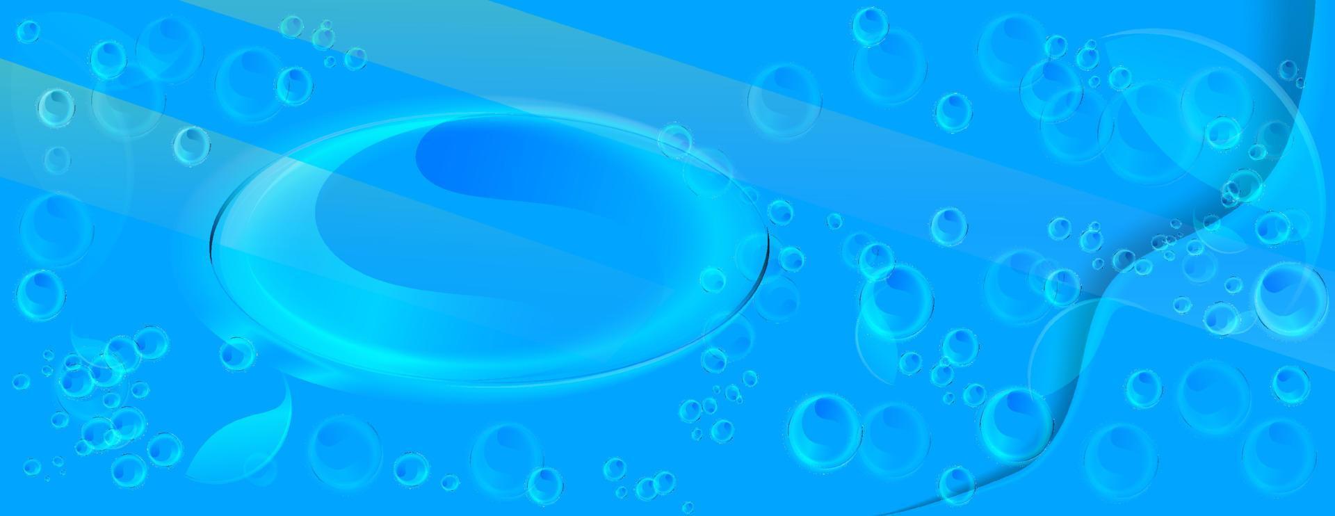 etichetta dell'acqua con molte bolle, design leggero, illustrazione vettoriale su sfondo blu