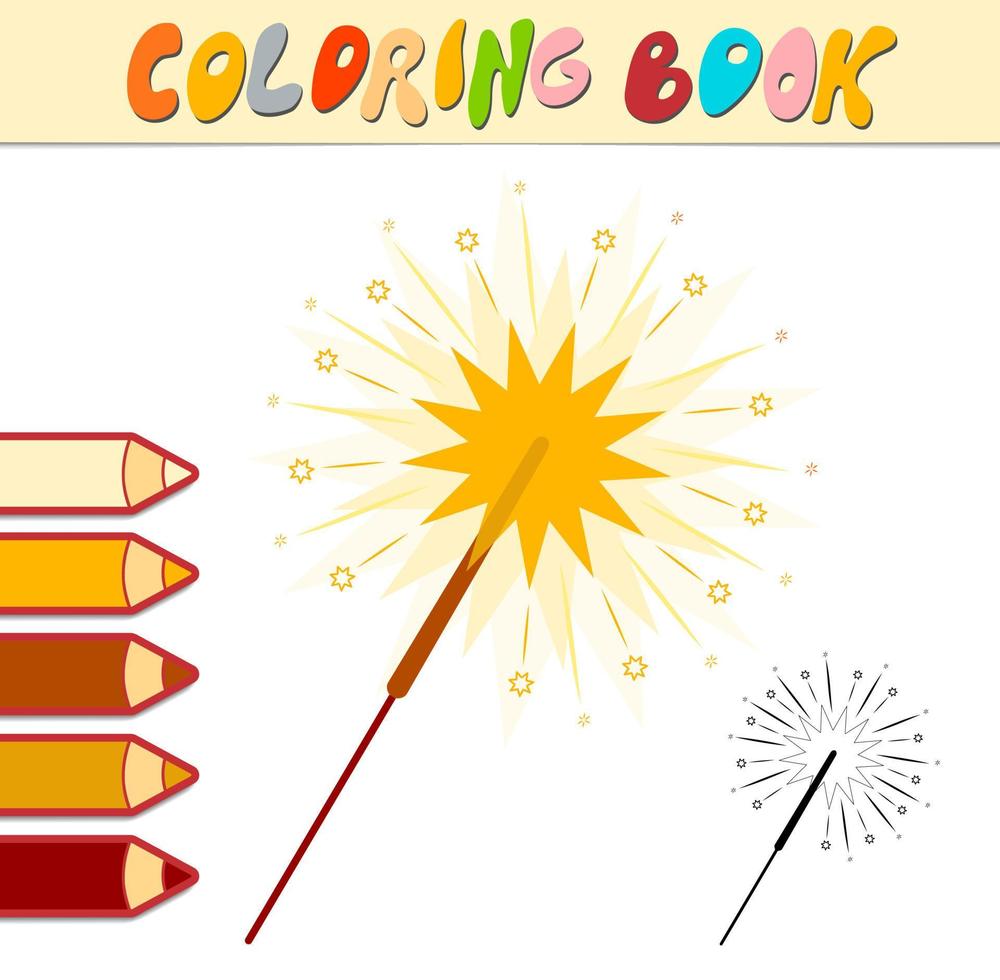 libro da colorare o pagina per bambini. illustrazione vettoriale in bianco e nero dello sparkler di natale