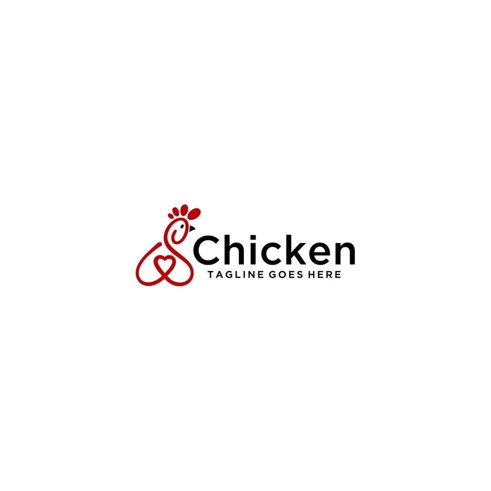 disegno del segno del logo di pollo e amore vettore