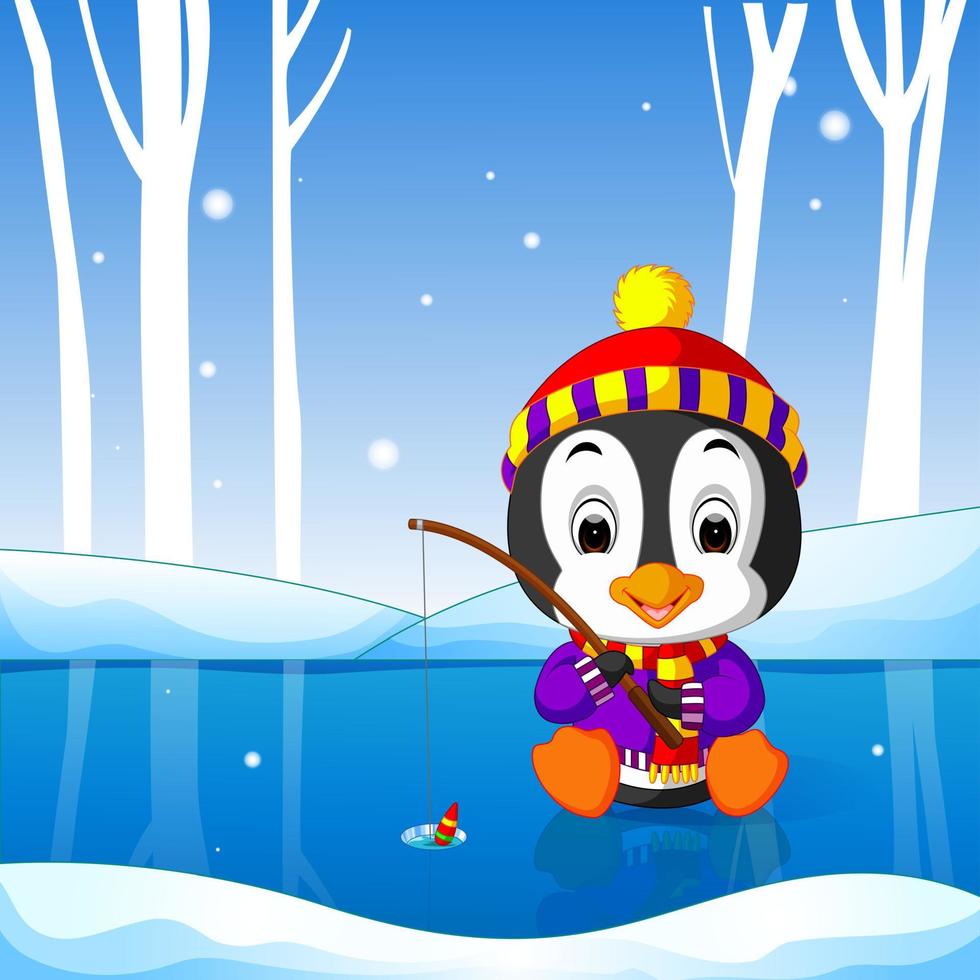 cartone animato di pesca del pinguino vettore