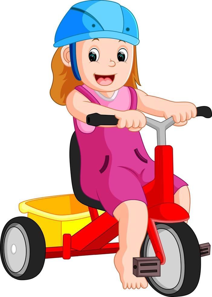illustrazione ragazza molto carina sul triciclo vettore