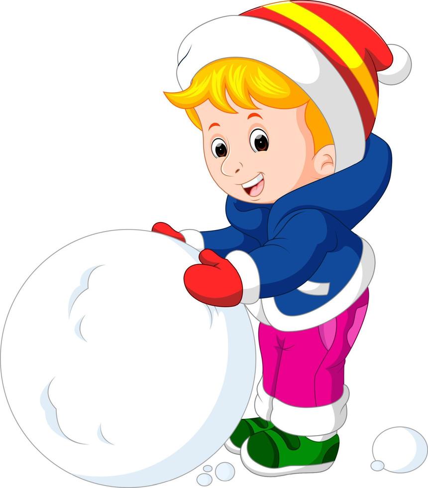 bambini dei cartoni animati che giocano con la neve vettore