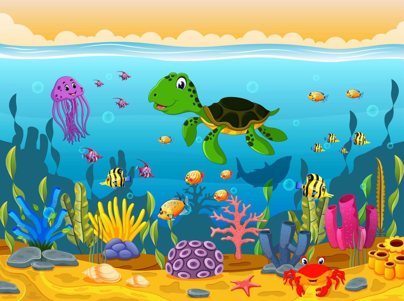 tartaruga dei cartoni animati sott'acqua vettore