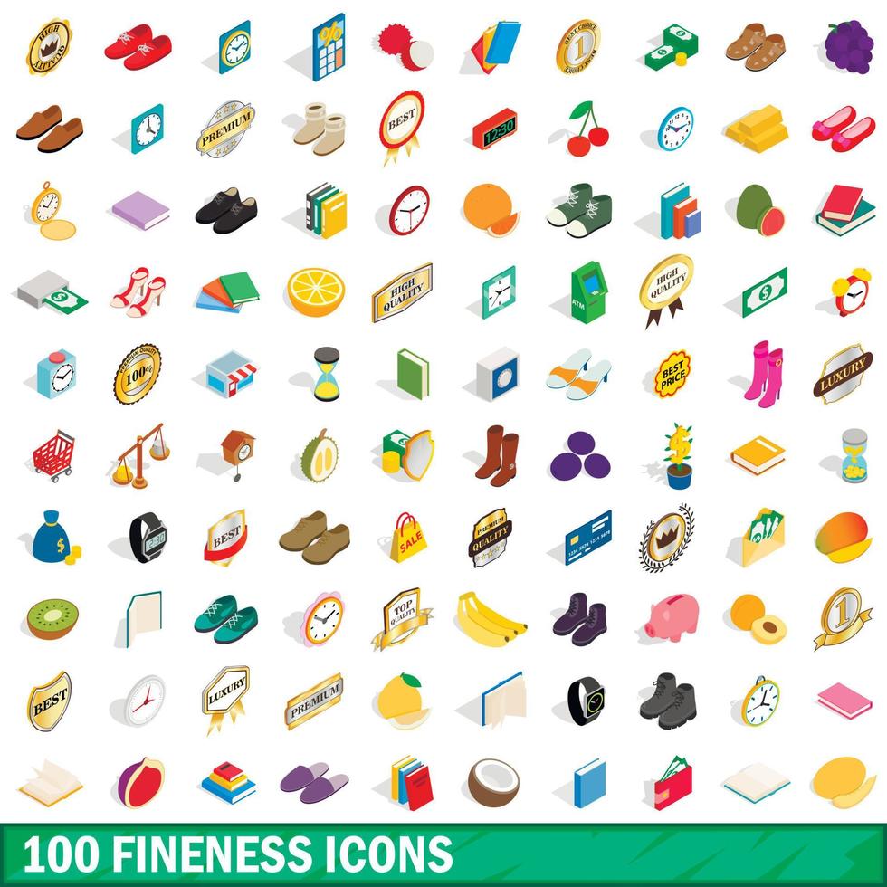 100 set di icone di finezza, stile 3d isometrico vettore