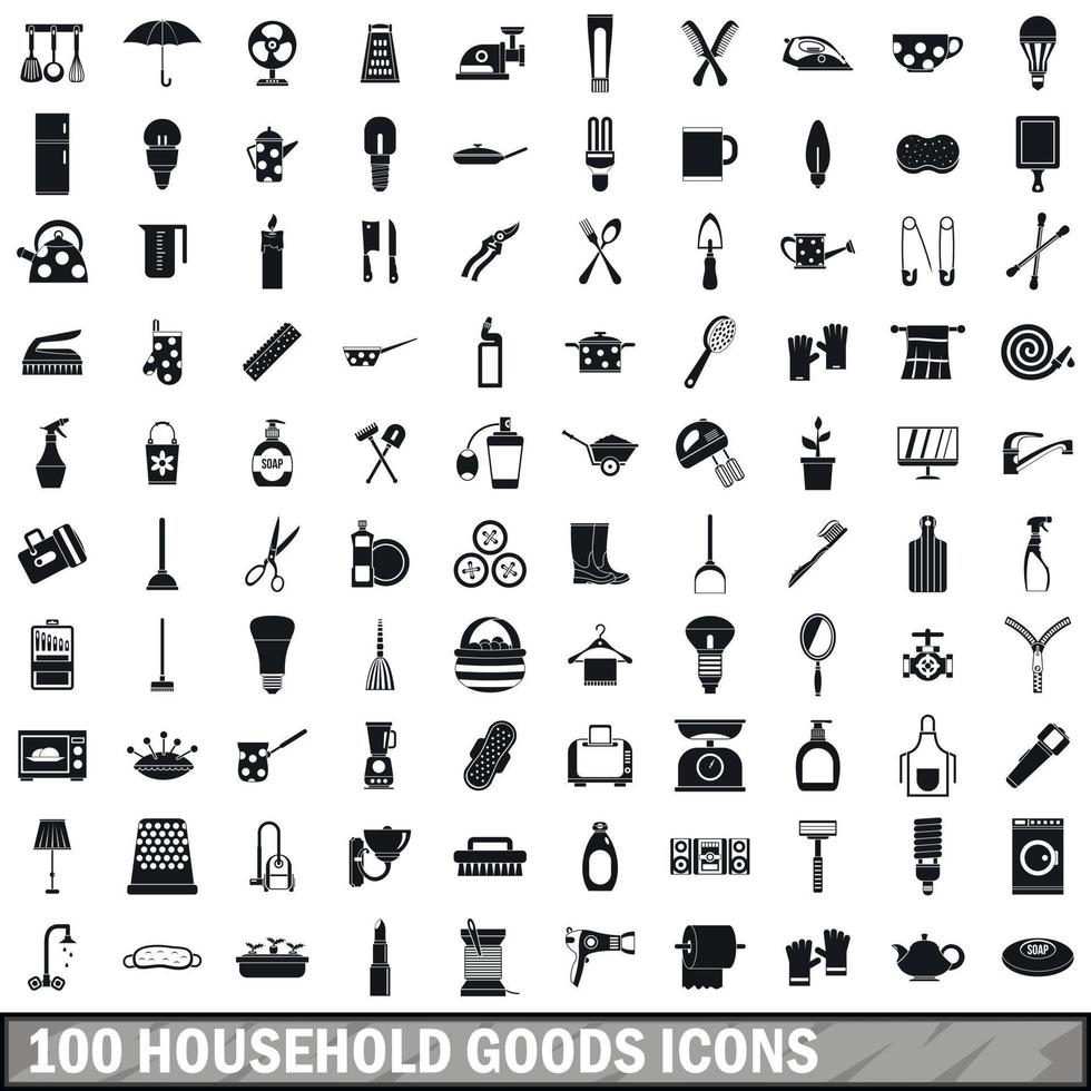 100 articoli per la casa set di icone, stile semplice vettore