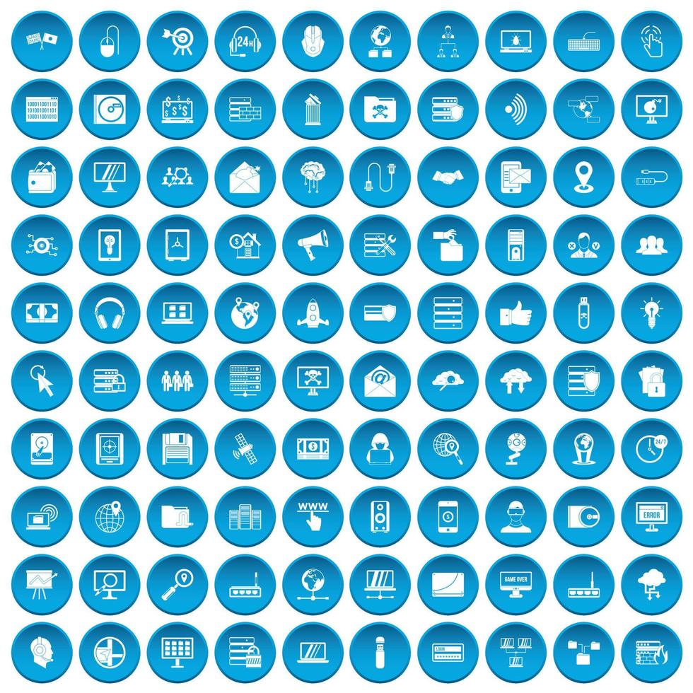 100 icone di sicurezza informatica impostate in blu vettore