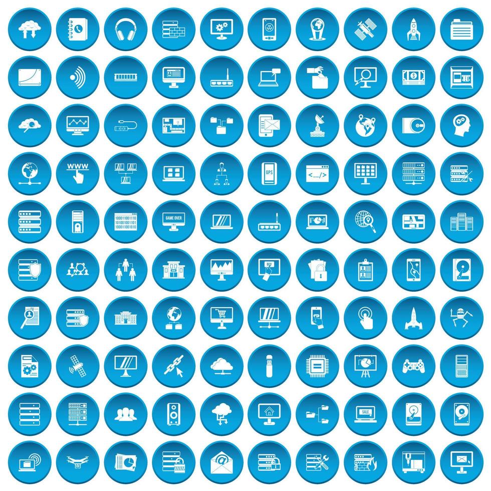100 icone di database e cloud impostate in blu vettore