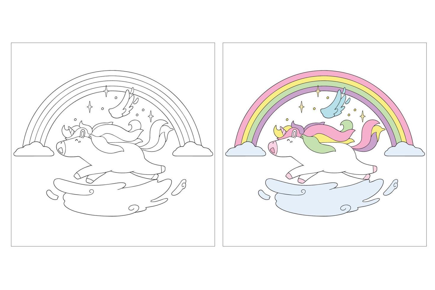 pagina da colorare di unicorno disegnato a mano 6 vettore