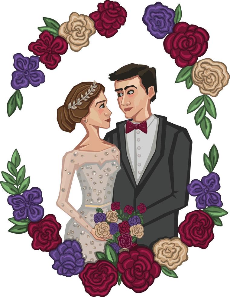 modello di matrimonio dell'acquerello sposo, sposa, cuori, invito. illustrazione di alta qualità vettore