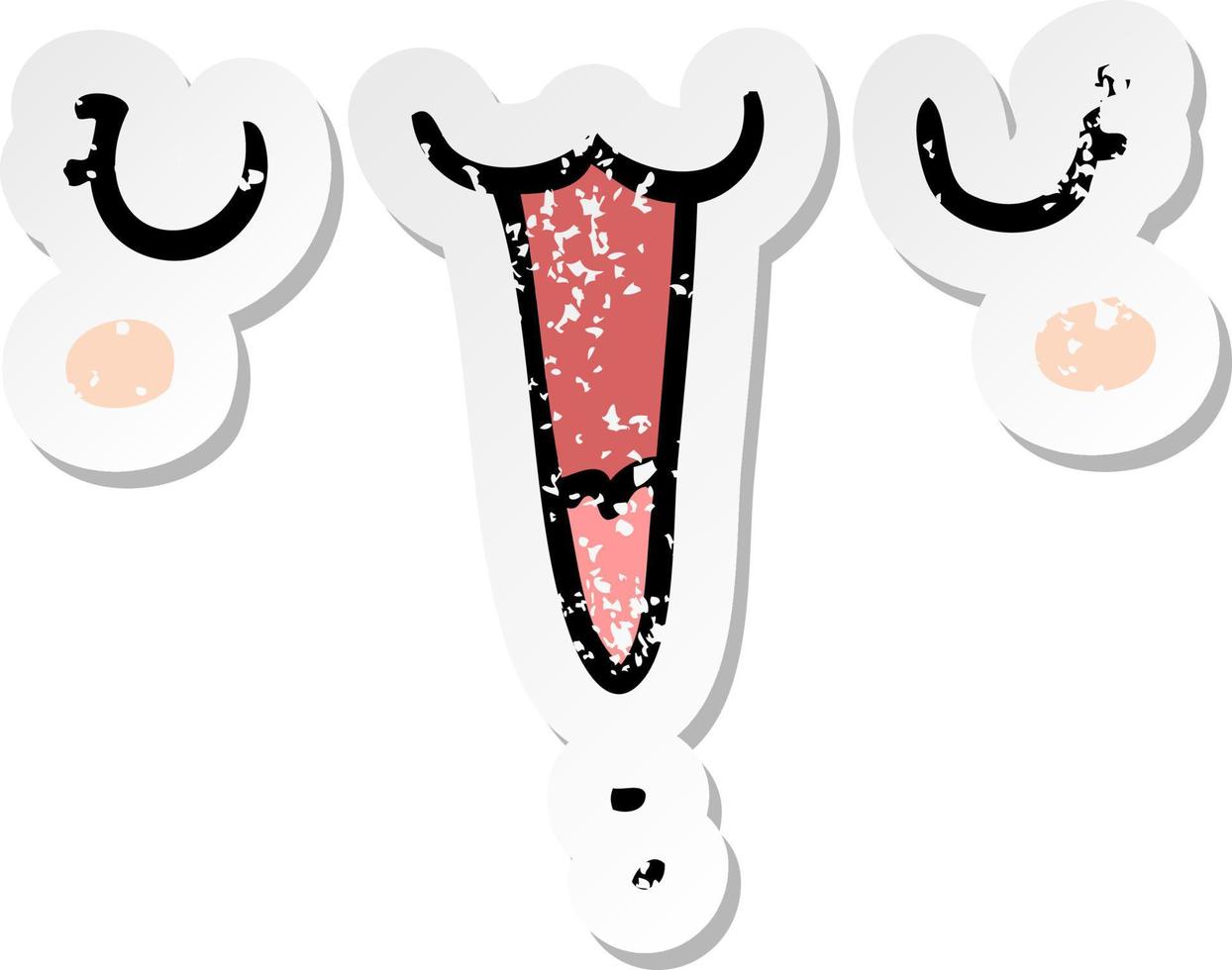 adesivo angosciato di un simpatico cartone animato felice faccia vettore