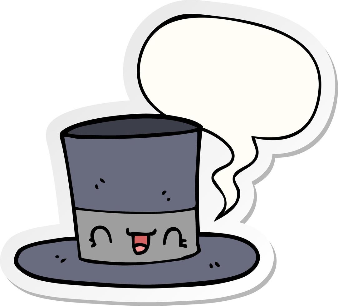 cartone animato cappello a cilindro e adesivo bolla vocale vettore