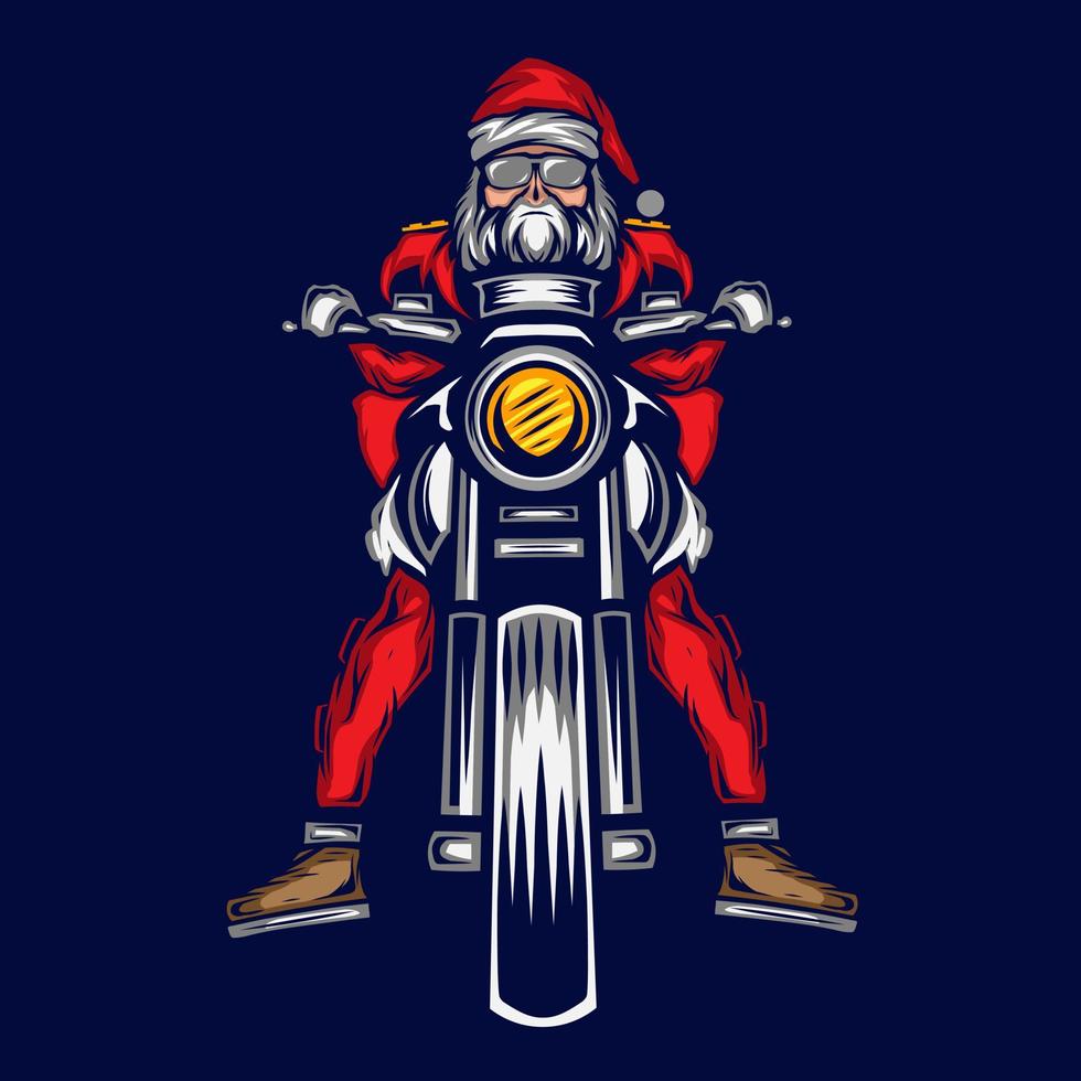 santa claus biker logo line pop art potrait design colorato con sfondo scuro. illustrazione vettoriale astratta.