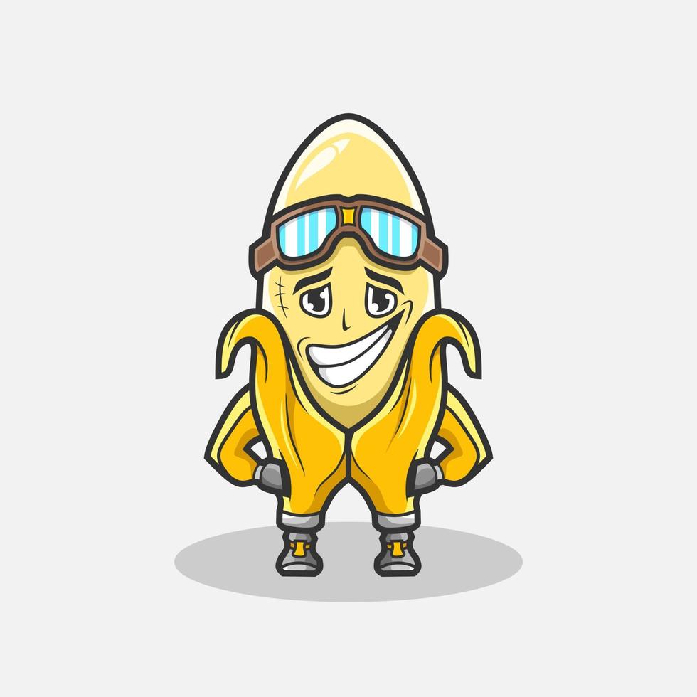 illustrazione del personaggio della banana del lavoratore carino. semplice disegno vettoriale cartone animato. isolato con sfondo morbido.