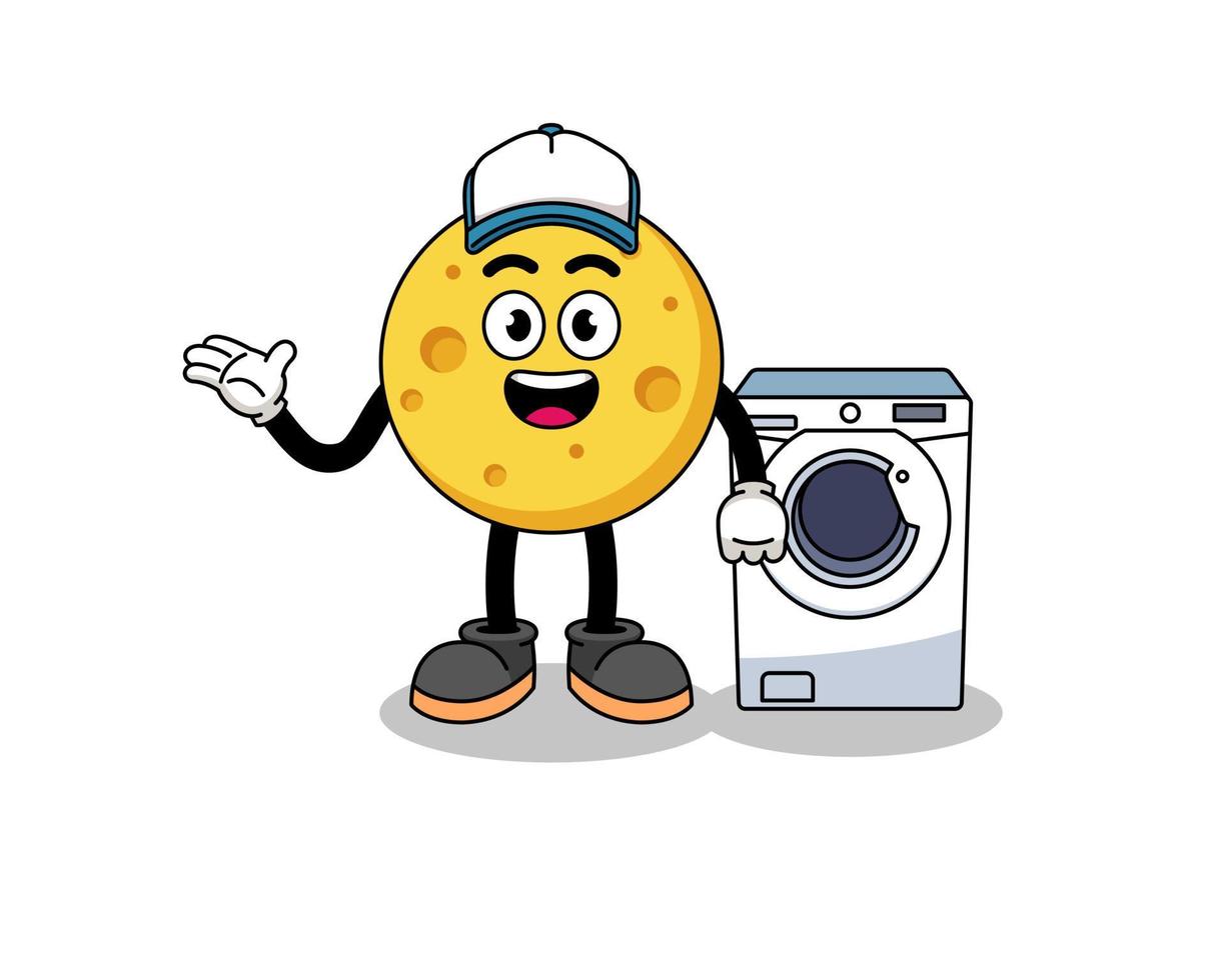 illustrazione di formaggio rotondo come un uomo della lavanderia vettore