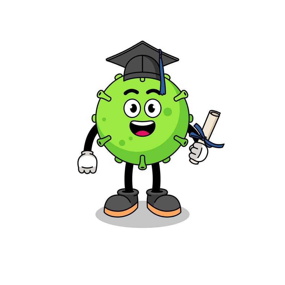 mascotte del virus con posa di laurea vettore